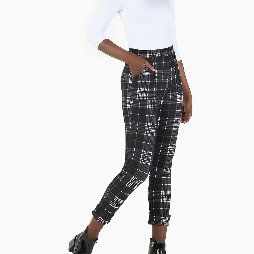 BlackMilk Clothing Tartan Mono Cuffed Pants | Toasties | LE  | Size Small